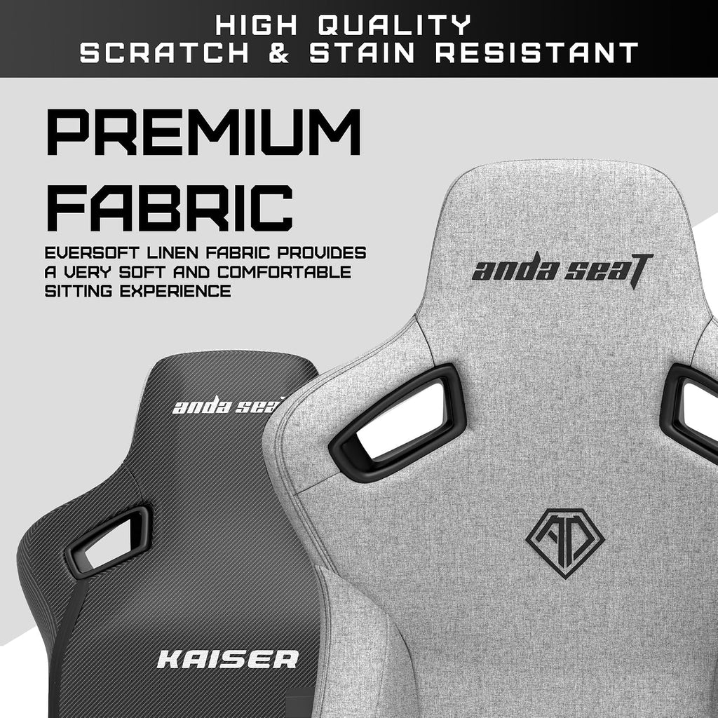 Anda Seat Kaiser 3 XL Gaming Chairs for Adults - Ergonomic Gray Fabric Gaming Chair with Lumbar Support, Comfortable Office Seat with Neck Support - Heavy Duty Wide Gamer Seat