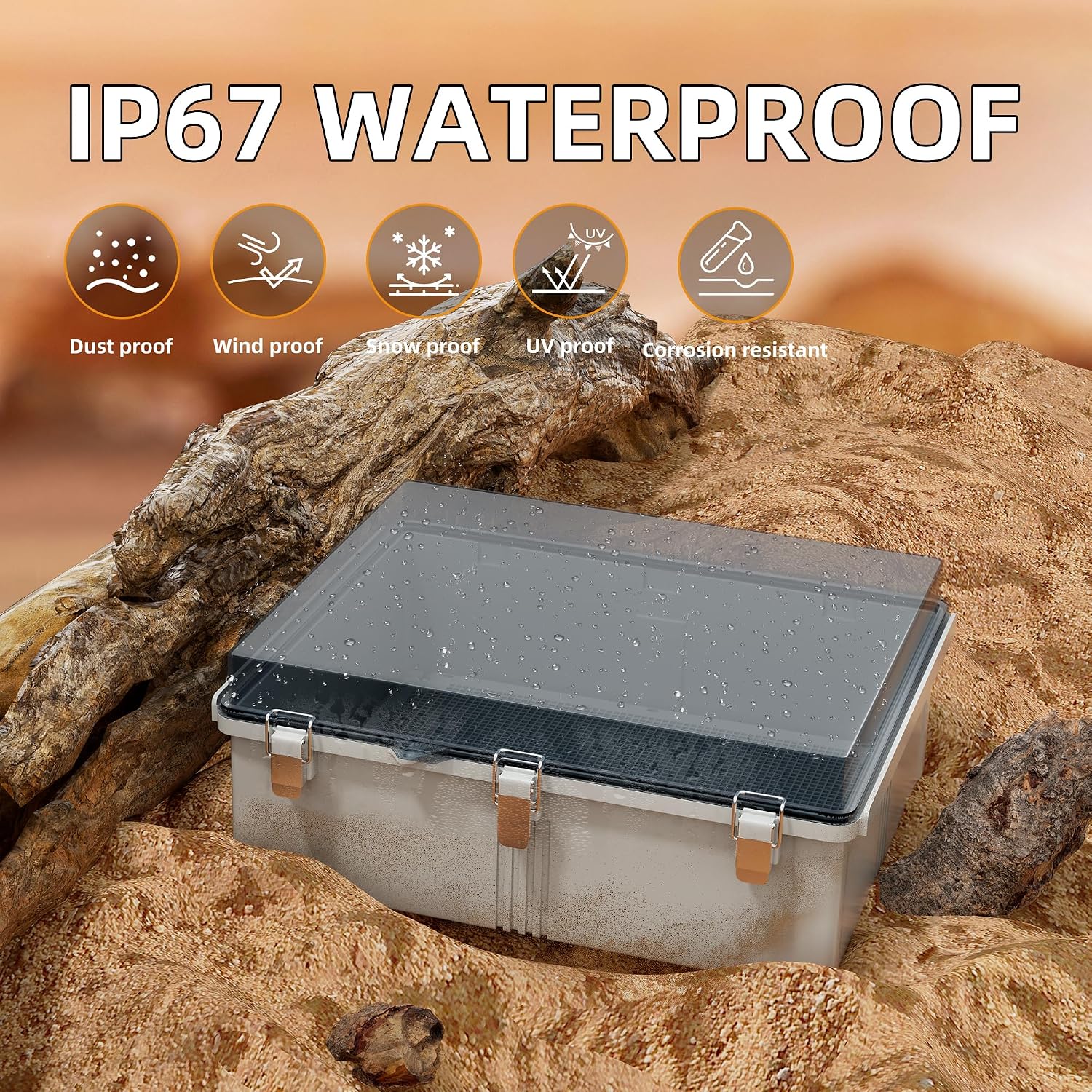Joinfworld Outdoor Cable Box Enclosure 19.7x15.7x7.9 Waterproof Junction Box Outdoor Clear Nema 4 Electrical Box for WiFi Router Breaker Solar Electronics