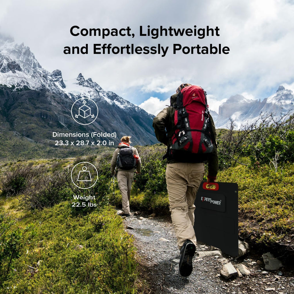 ExpertPower PowerWray FS300 300W Portable Foldable Solar Panel, Monocrystalline ETFE, IP67, MC4 (9 ft) Leads, Kickstand & Handle, 23.4% High Efficiency for Power Stations, RV, Camping, 12/24V Off-Grid