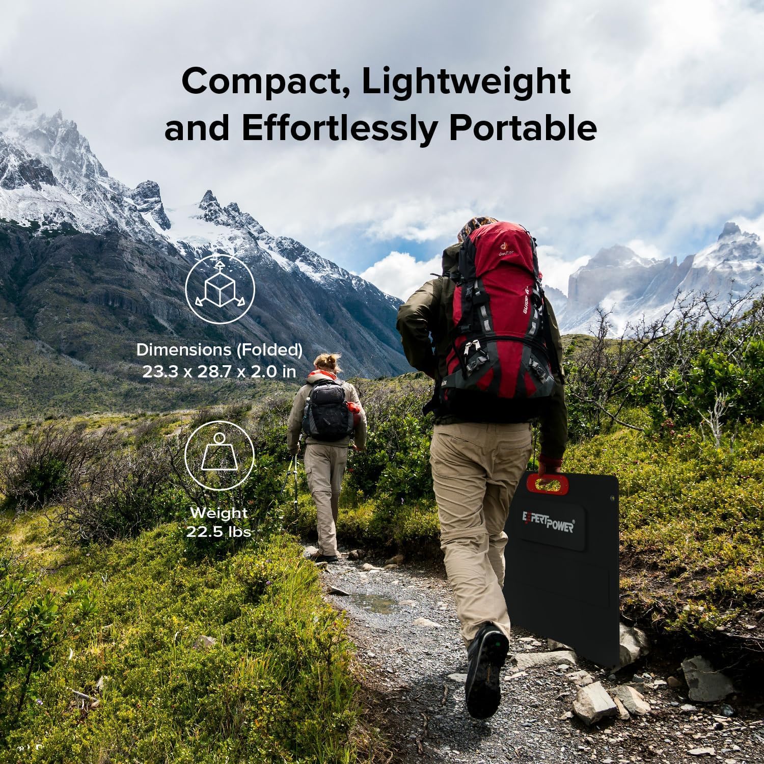 ExpertPower PowerWray FS300 300W Portable Foldable Solar Panel, Monocrystalline ETFE, IP67, MC4 (9 ft) Leads, Kickstand & Handle, 23.4% High Efficiency for Power Stations, RV, Camping, 12/24V Off-Grid