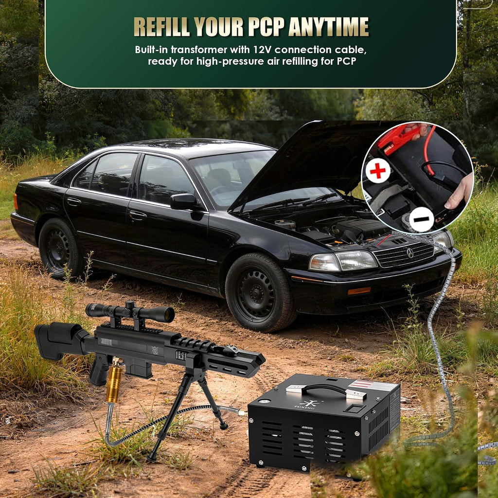 TUXING 4500Psi Pcp Air Compressor | 30Mpa 300Bar High Pressure Air Pump | Oil/Water-Free | Powered by Car 12V DC or Home 110V AC with Converter | Pump for PCP Air Rifle,Paintball Airguns