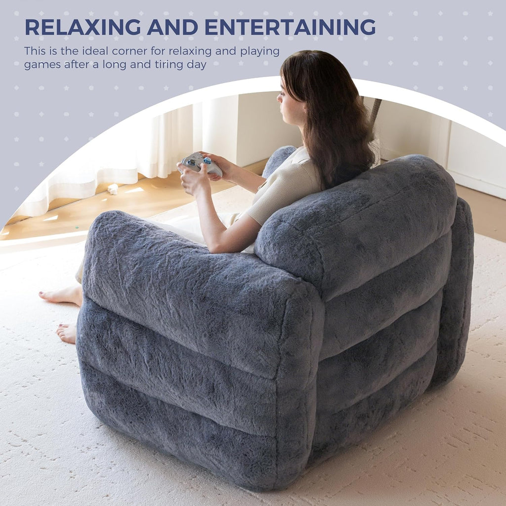 MAXYOYO Giant Bean Bag Chair for Adults, Ultra Soft Fluffy Bean Bag Sofa, Oversized Floor Sofa for Living Room Bedroom, Cozy Reading Chair with Filler, Dark Grey