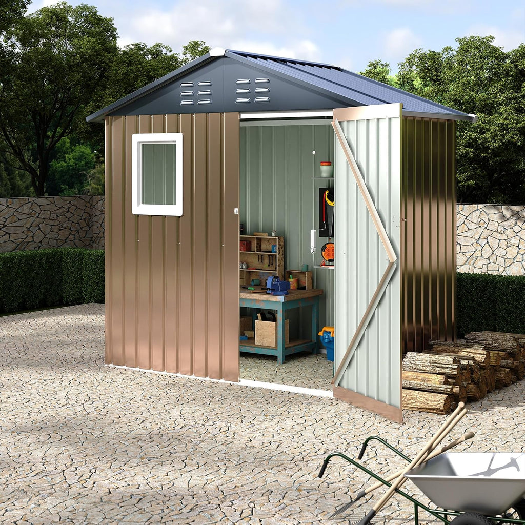 6x4 FT Metal Storage Sheds Outdoor with Window, Metal Yard Sheds Garden Shed Kit, MetalTool Shed with Lockable Door, UtilitySheds Buildings with Air Vent