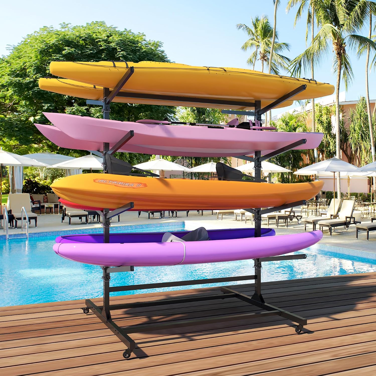Heavy-Duty Kayak Storage Rack for Garage & Outdoor, Adjustable Kayak Racks for Kayak, Canoe, Surfboard & Paddleboard,Durable Outdoor Kayak Storage Rack（Black）