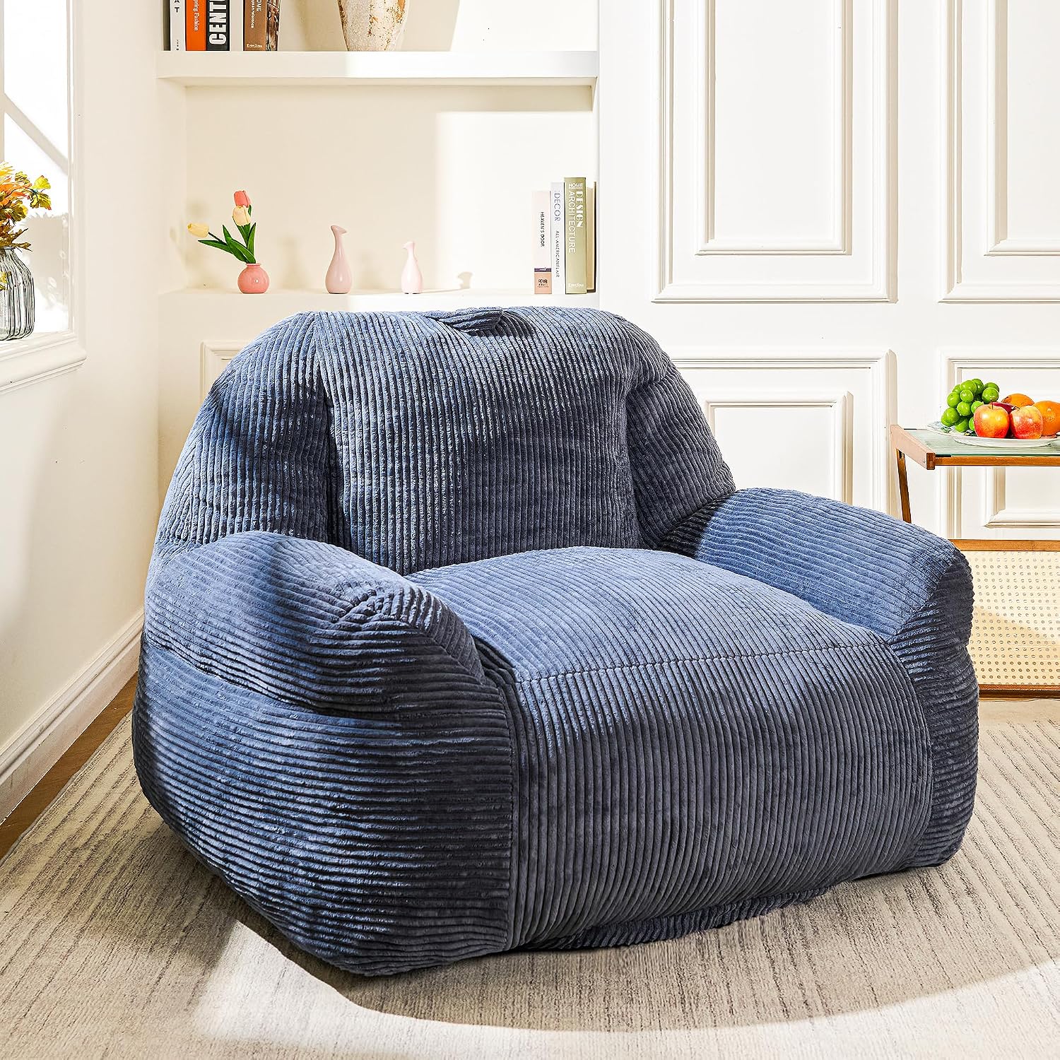 Giant Bean Bag Chair, Faux Fur Bean Bag Chairs for Adults, Fluffy and Comfy Bean Bag with Filler, Big Bean Bag Sofa Chair for Reading, Gaming, Stuffed High-Density Foam (Grey)
