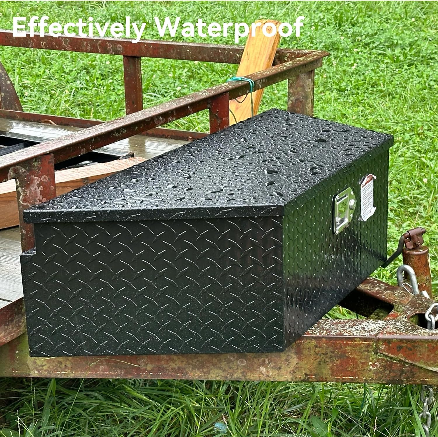 AUTOSAVER88 39' Trailer Tongue Box, Heavy Duty Aluminum Diamond Plate Trailer Tool Box, Waterproof Storage with Lock forTrucks, Trailers, and RVs