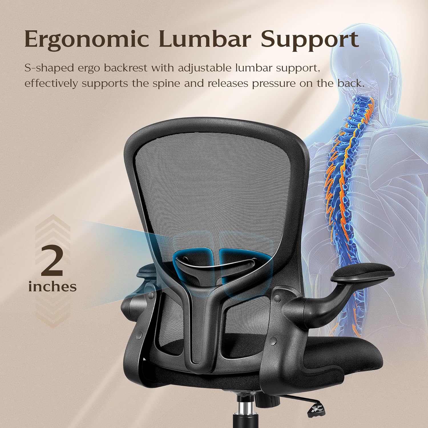 FelixKing Office Desk Chairs, Ergonomic PC Desk Chair with Wheels, Adjustable Lumbar Support and Height, Swivel Computer Chair with Flip-up Armrests, Ergo Mesh Backrest for Working (Black, Pack of 2)