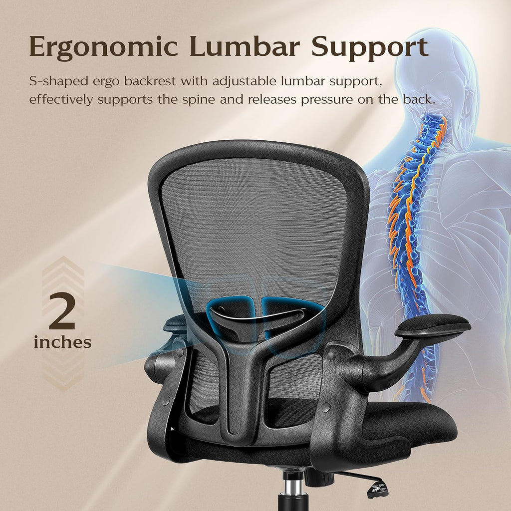 FelixKing Office Desk Chairs, Ergonomic PC Desk Chair with Wheels, Adjustable Lumbar Support and Height, Swivel Computer Chair with Flip-up Armrests, Ergo Mesh Backrest for Working (Black, Pack of 10)