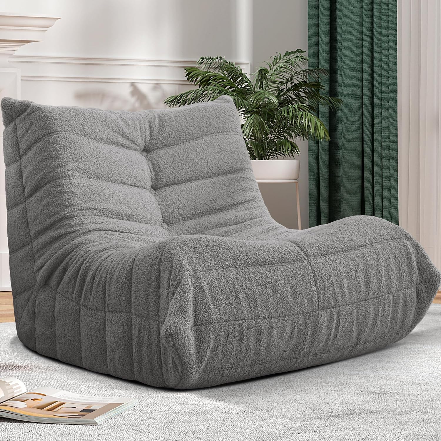Bean Bag Chair Big Sofa Beanbag Chair for Adults Fireside Chair Bean Bag Lounger with Memory Foam Filled for Home,Apartment or Gaming Venue(Lightgrey Teddy Single)