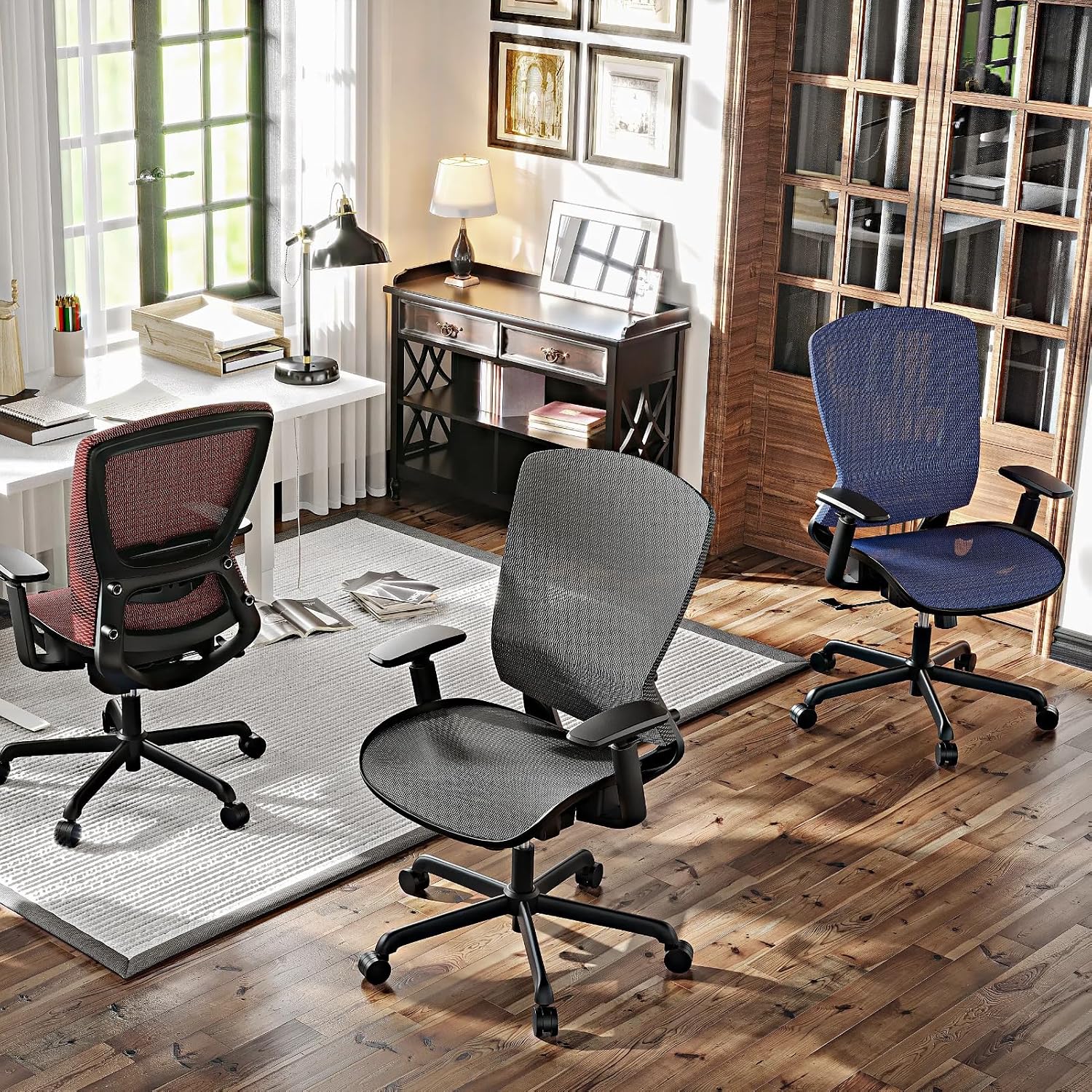 ELABEST T96 Mesh Office Chair,Ergonomic Computer Desk Chair,Sturdy Task Chair- Adjustable Lumbar Support & Armrests,Tilt Function,Comfort Wide Seat,Swivel Home Office Chair