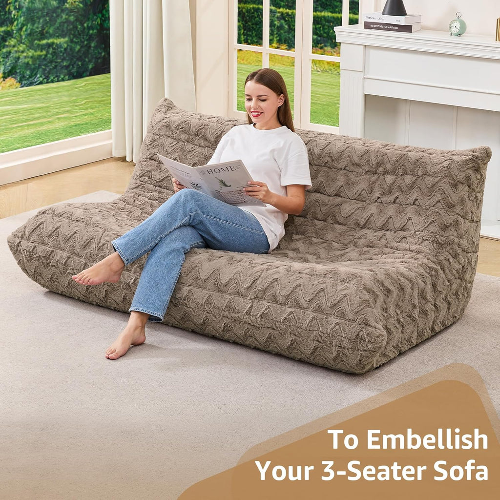 Bean Bag Chairs for Adults Giant Bean Bag Chair Memory Foam BeanBag Chair Bean Bag Sofa with Filler Faux Fur Fireside Beanbags Lazy Sofa for Living Room Bedroom Office (Brown Chevron, 3-Seater)