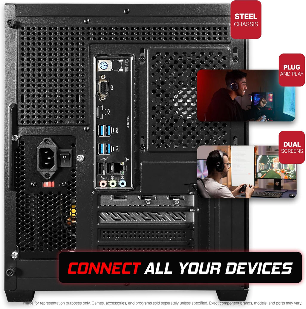 SAAV Drex Prebuilt Gaming PC Bundle Desktop Tower Intel Core i7-12700KF Radeon RX 9060 XT 8GB GDDR6 Curved 24in Monitor 16GB DDR4 512GB NVMe SSD WiFi 6 Windows 11 Black RGB Computer PC Gaming