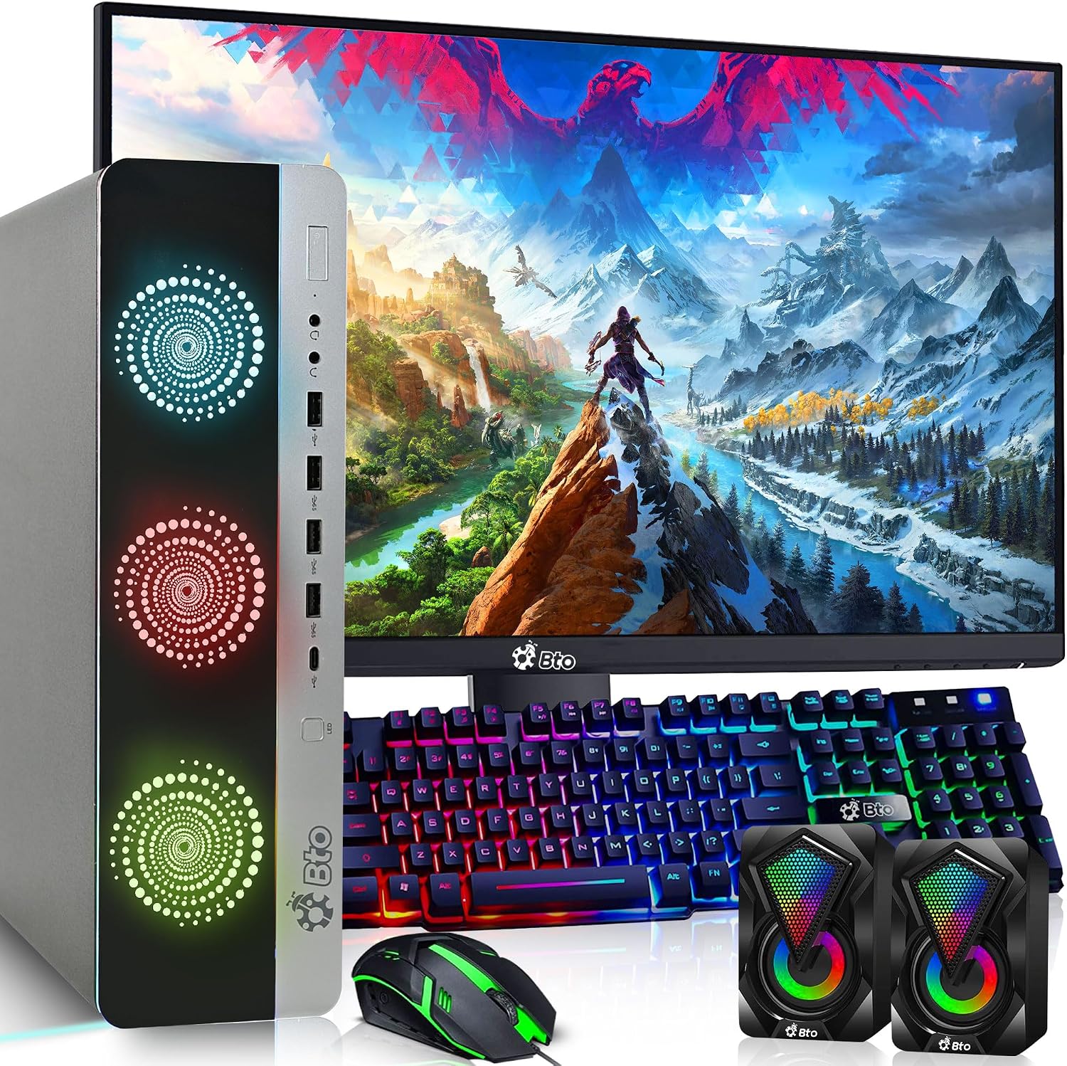 BTO 2021 Desktop PC Bundle - Intel Core i5 6th Gen, 16GB DDR4 Ram, 1TB SSD, NVIDIA GeForce GT 1030 GDDR5, 24 Inch Monitor, RGB Set - Prebuilt Gaming Computer - Windows 11 Pro (Renewed)
