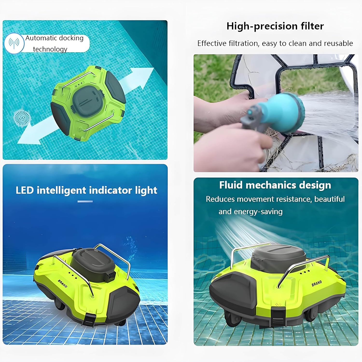 Automatic Pool Robot Cleaner Filter, Swimming Pool Cleaner Robot, Cordless Pool Cleaner Automatic, Strong Suction, with Hook, 80~100㎡ Cleaning Area, for Out Indoor Pool