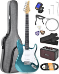 Leo Jaymz Beginner Electric Guitar Complete Kit with Portable Amp, Padded Gig Bag & Full Accessories, Maple Neck SSS Pickups(Teal)