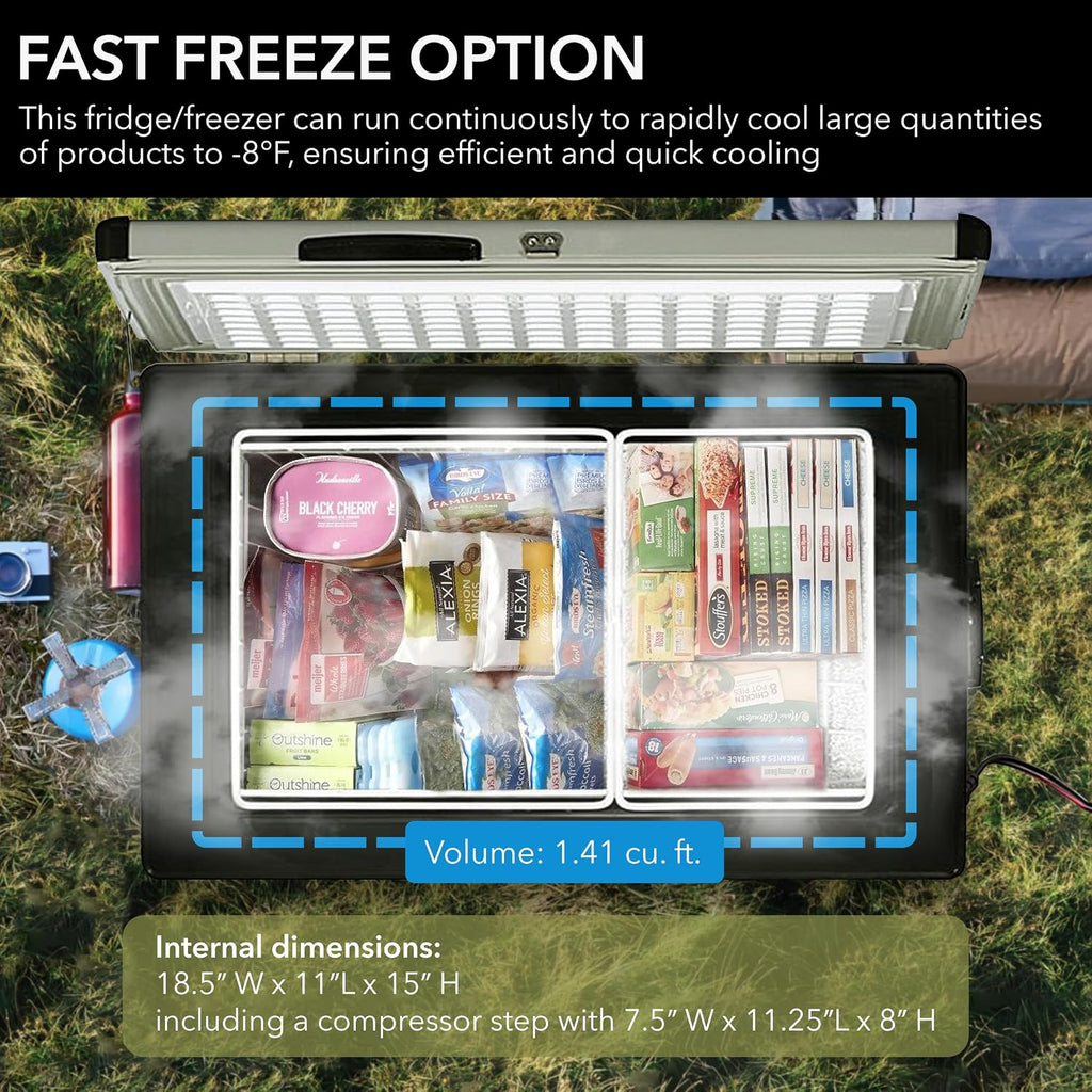 Whynter 45 Qt. Portable Refrigerator / Portable Freezer for Travel - Chest Freezer / Fridge for Car, Camping, RVs & More, -8°F to 50°F Temperature Range, AC 110V/ DC 12V, FM-45G, Gray