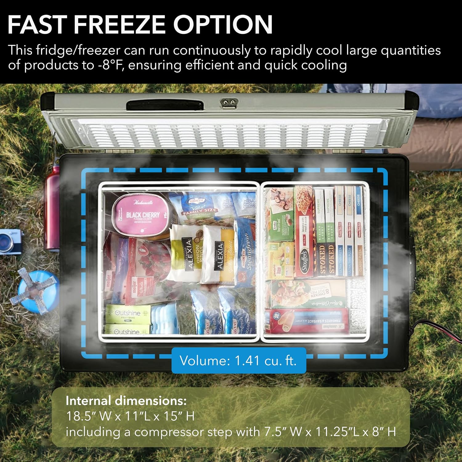 Whynter 45 Qt. Portable Refrigerator / Portable Freezer for Travel - Chest Freezer / Fridge for Car, Camping, RVs & More, -8°F to 50°F Temperature Range, AC 110V/ DC 12V, FM-45G, Gray