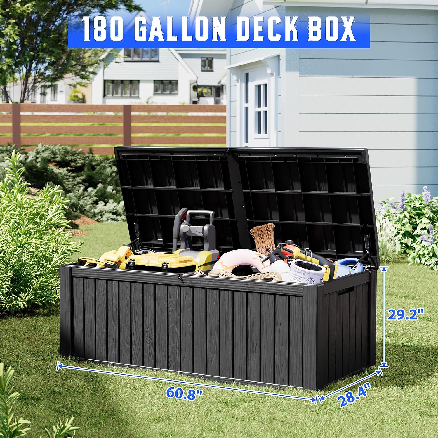 Oudoor Storage Deck Boxes Waterproof, Waterproof and UV Resistant Outdoor Storage Box Lockable Lid for Delivery Box, Indoor, Garden Tools, Pool Supplies, Patio (Black, 220 Gallon)