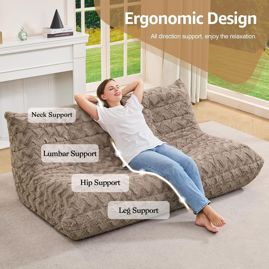 Bean Bag Chairs for Adults Giant Bean Bag Chair Memory Foam BeanBag Chair Bean Bag Sofa with Filler Faux Fur Fireside Beanbags Lazy Sofa for Living Room Bedroom Office (Brown Chevron, 3-Seater)