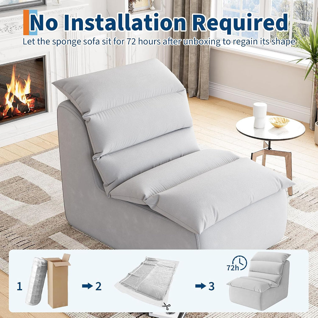 GarveeHome Bean Bag Chair, Lazy Floor Couch with High-Resilience Foam, Non-Slip Base, Beanbag Chairs for Adults, Fireside Chair for Reading Gaming Living Room Bedroom, Gray