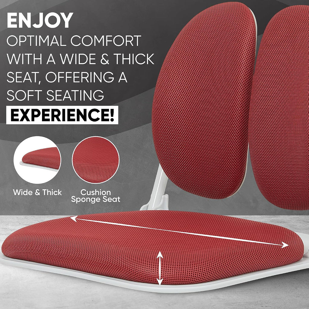 【Premium Dual-Backrests】 Made in Korea Ergonomic Floor Chair with Back Support - Meditation Chair, Floor Gaming Chair, Reading Chair, Floor Chairs for Adults, Foldable Chair (Red)