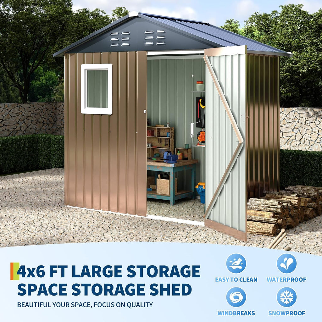 6x4 FT Metal Storage Sheds Outdoor with Window, Metal Yard Sheds Garden Shed Kit, MetalTool Shed with Lockable Door, UtilitySheds Buildings with Air Vent
