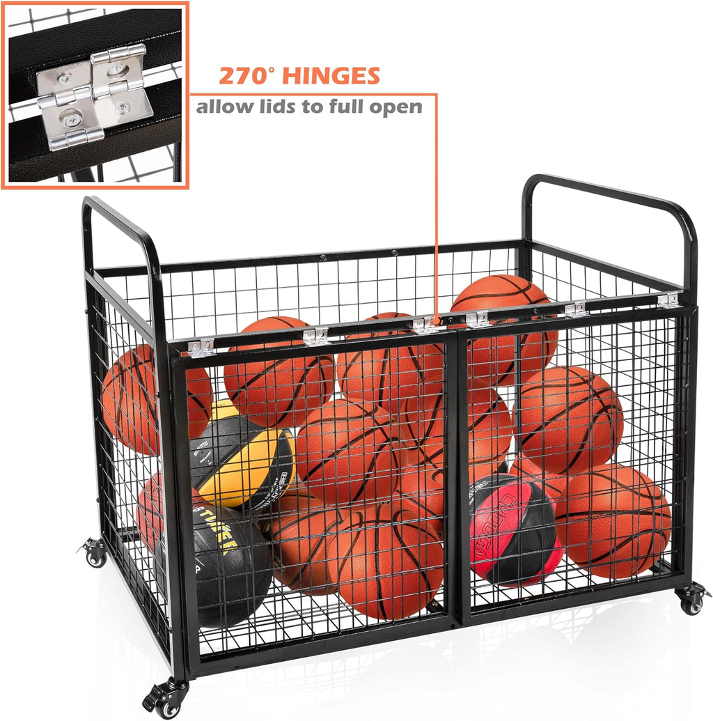 heodmaem Ball Cart Storage for Garage Compatible with Optional Divider, Extra Large Basketball Cage Bin for Indoor Outdoor, Heavy Duty Sports Equipment Organizer for Gym, School,Club
