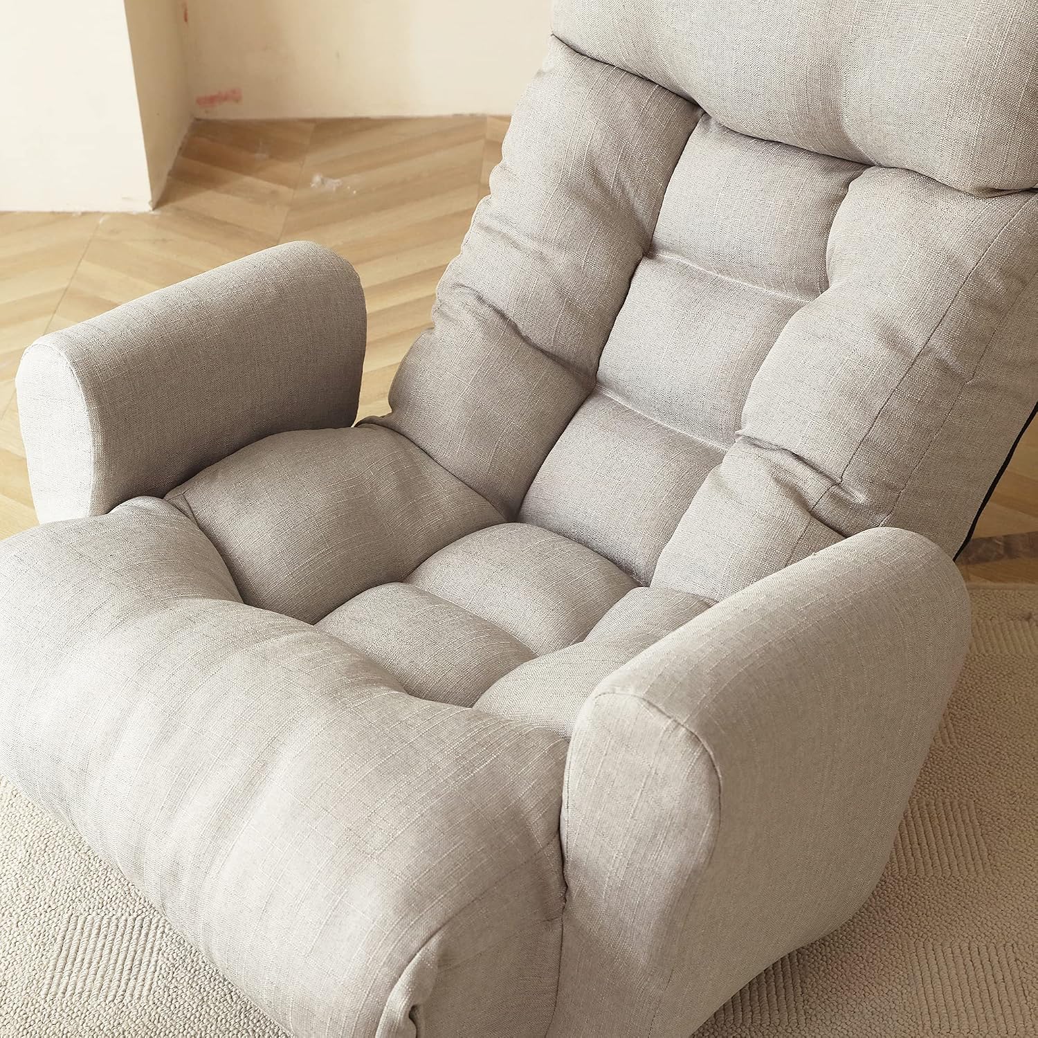360° Swivel Floor Gaming Chair, Floor Chair, 14 Adjustable Head Segments 3 Waist Segments, Ergonomic Recliner for Gaming Reading Living Room, Includes Footrests (Beige)