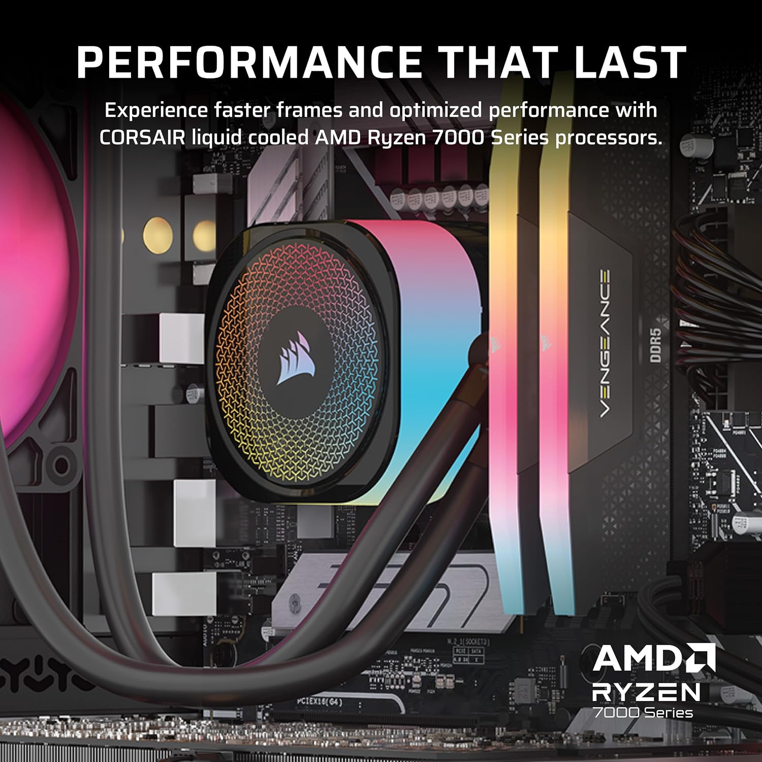 Corsair Vengeance a7400 Gaming PC – Liquid Cooled AMD Ryzen 7 7800X3D CPU – NVIDIA GeForce RTX 5080 GPU – 32GB Vengeance RGB DDR5 Memory – 2TB M.2 SSD – Black