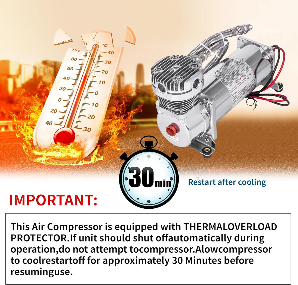 Heavy Duty 200 PSI Air horn Compressor Dual Value Pack, 1/4 NPT Train Horn/Air Ride Compressor, Fittings for 12V Train/Truck/Car,Air Suspension horn Compressor SILVER