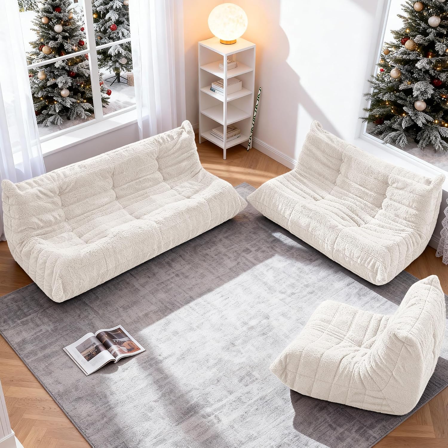 Bean Bag Loveseat Chair Big Sofa Beanbag Chair for Adults Fireside Chair Bean Bag Lounger with Memory Foam Filled for Home,Apartment or Gaming Venue（Beige Teddy）