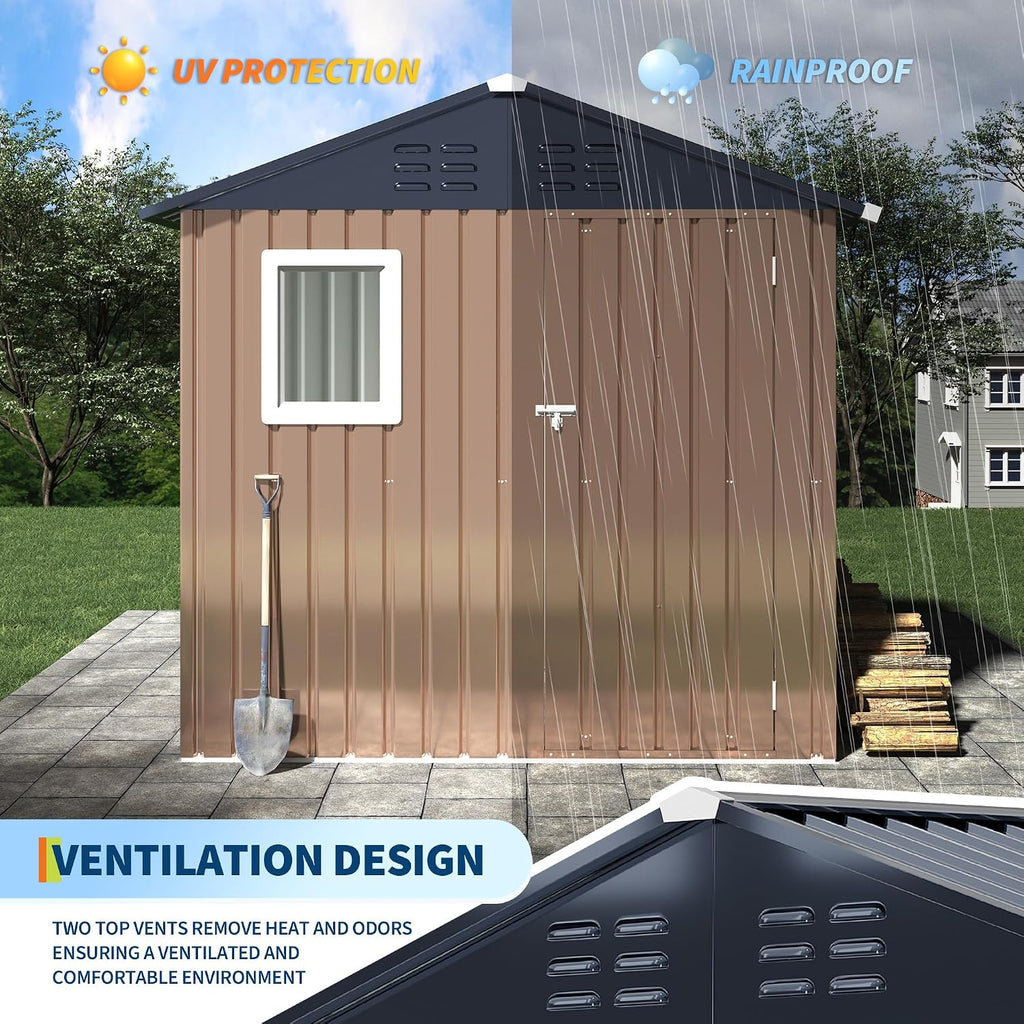 6x4 FT Metal Storage Sheds Outdoor with Window, Metal Yard Sheds Garden Shed Kit, MetalTool Shed with Lockable Door, UtilitySheds Buildings with Air Vent