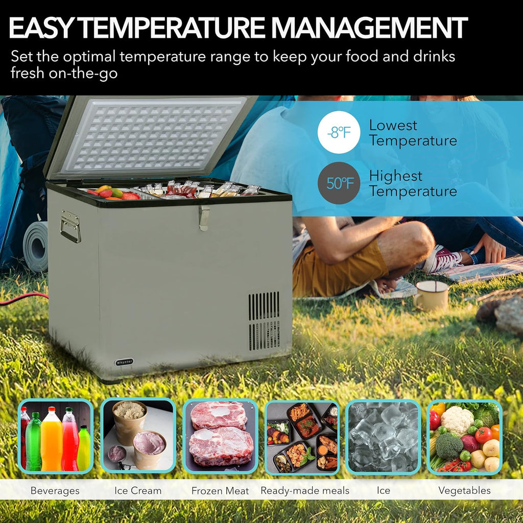Whynter 45 Qt. Portable Refrigerator / Portable Freezer for Travel - Chest Freezer / Fridge for Car, Camping, RVs & More, -8°F to 50°F Temperature Range, AC 110V/ DC 12V, FM-45G, Gray