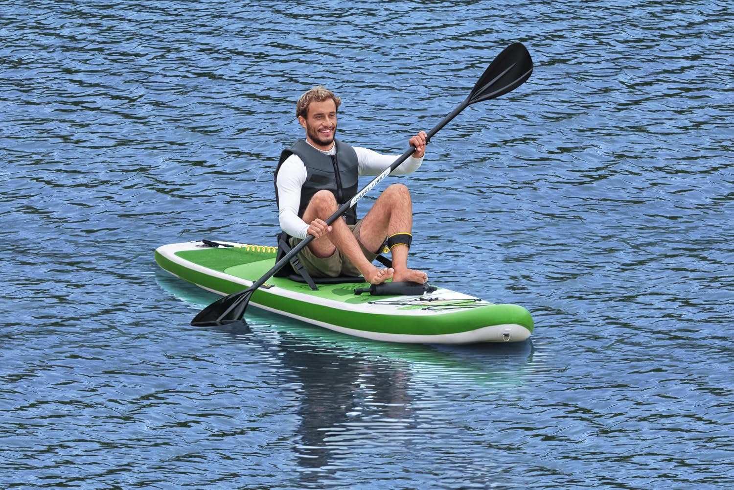 HYDRO FORCE Bestway Freesoul Tech Convertible SUP Set, Inflatable Stand Up Paddle Board with Seat, Green, 11ft 2'