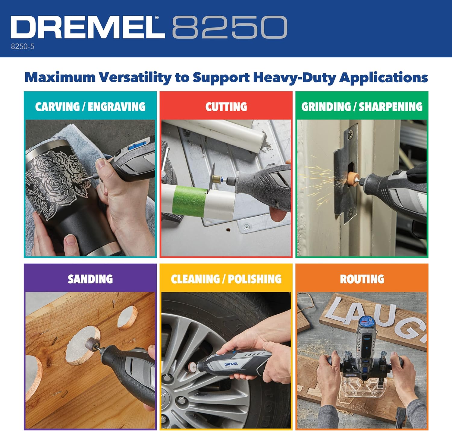 Dremel 8250-5 12V Lithium-Ion Variable Speed Cordless Rotary Tool with Brushless Motor - 5 Rotary Tool Accessories, 3Ah Battery, Charger, and Tool Bag