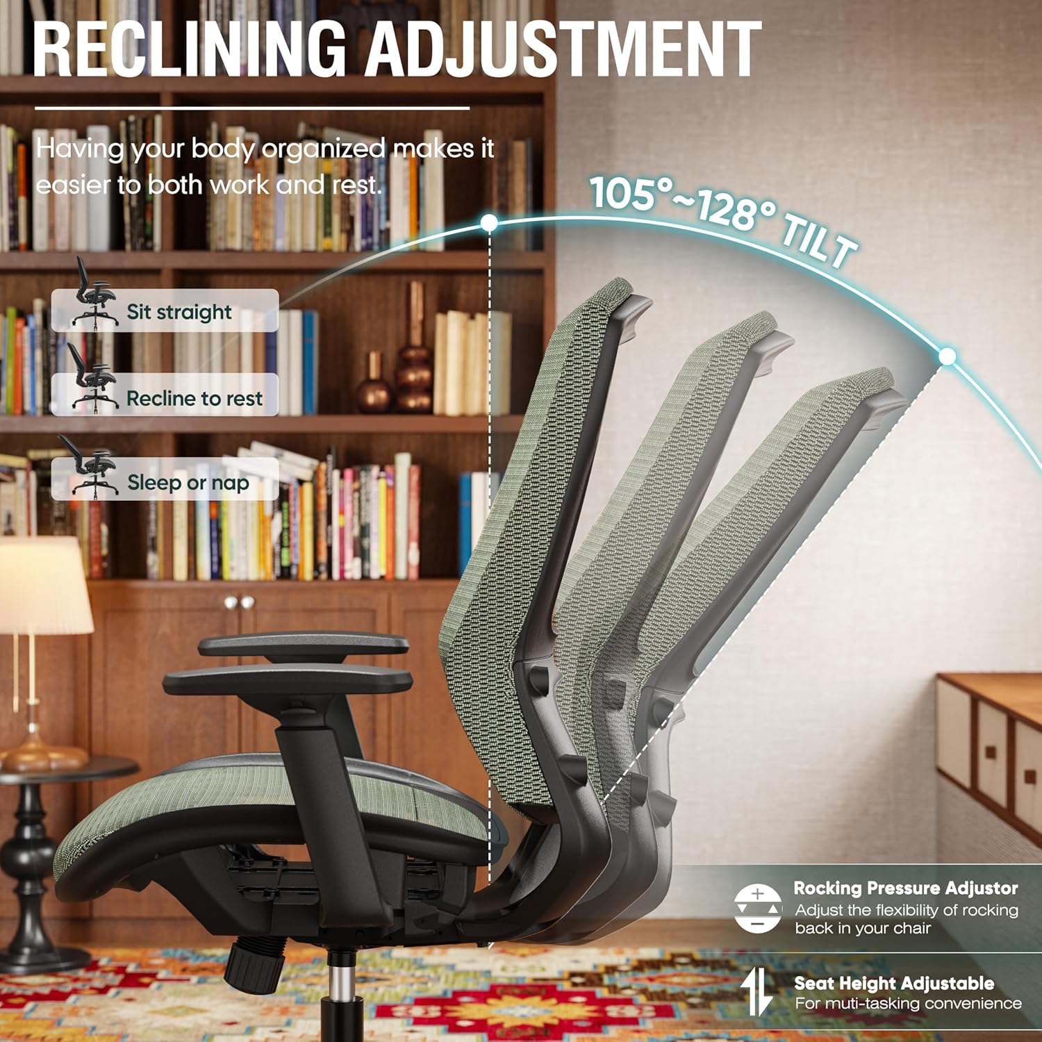 ELABEST Mesh Office Chair,Ergonomic Computer Desk Chair,Sturdy Task Chair- Adjustable Lumbar Support & Armrests,Tilt Function,Comfort Wide Seat,Swivel Home Office Chair (Dusty Sage)