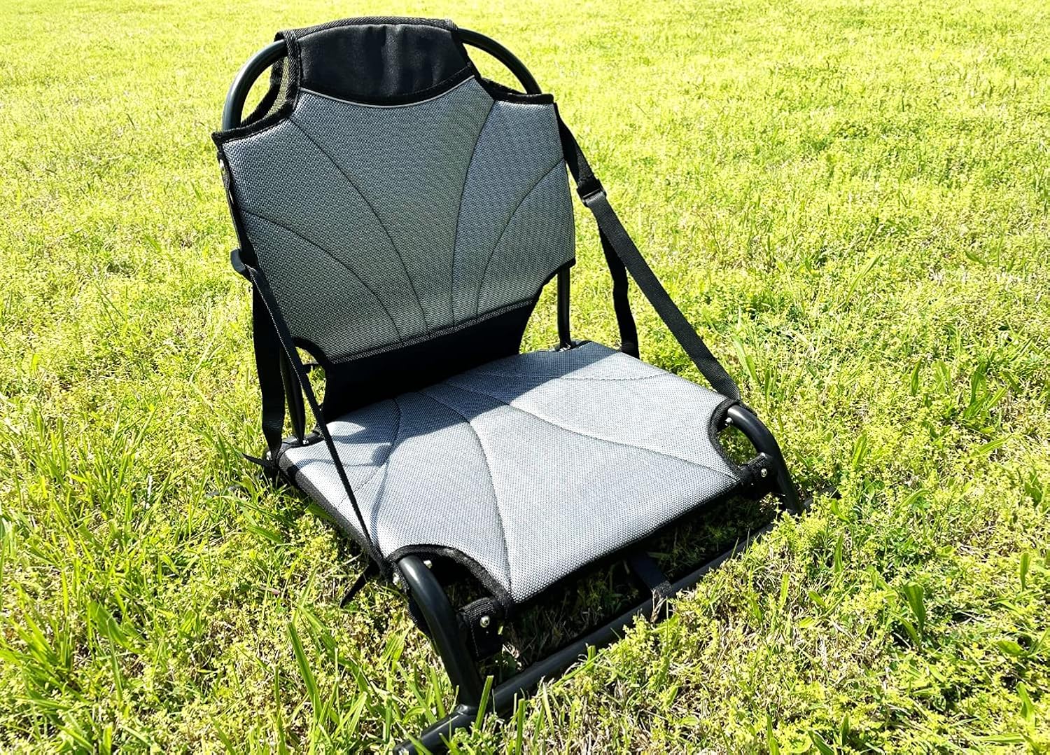 Pactrade Marine Adjustable Straps Black Gray Textilene Mesh Fabric Upright Deluxe Lightweight Kayak Seat Foldable Canoe Cushion Aluminum Frame Sit On Top Fishing Canoeing Boating Kayaking Rafting