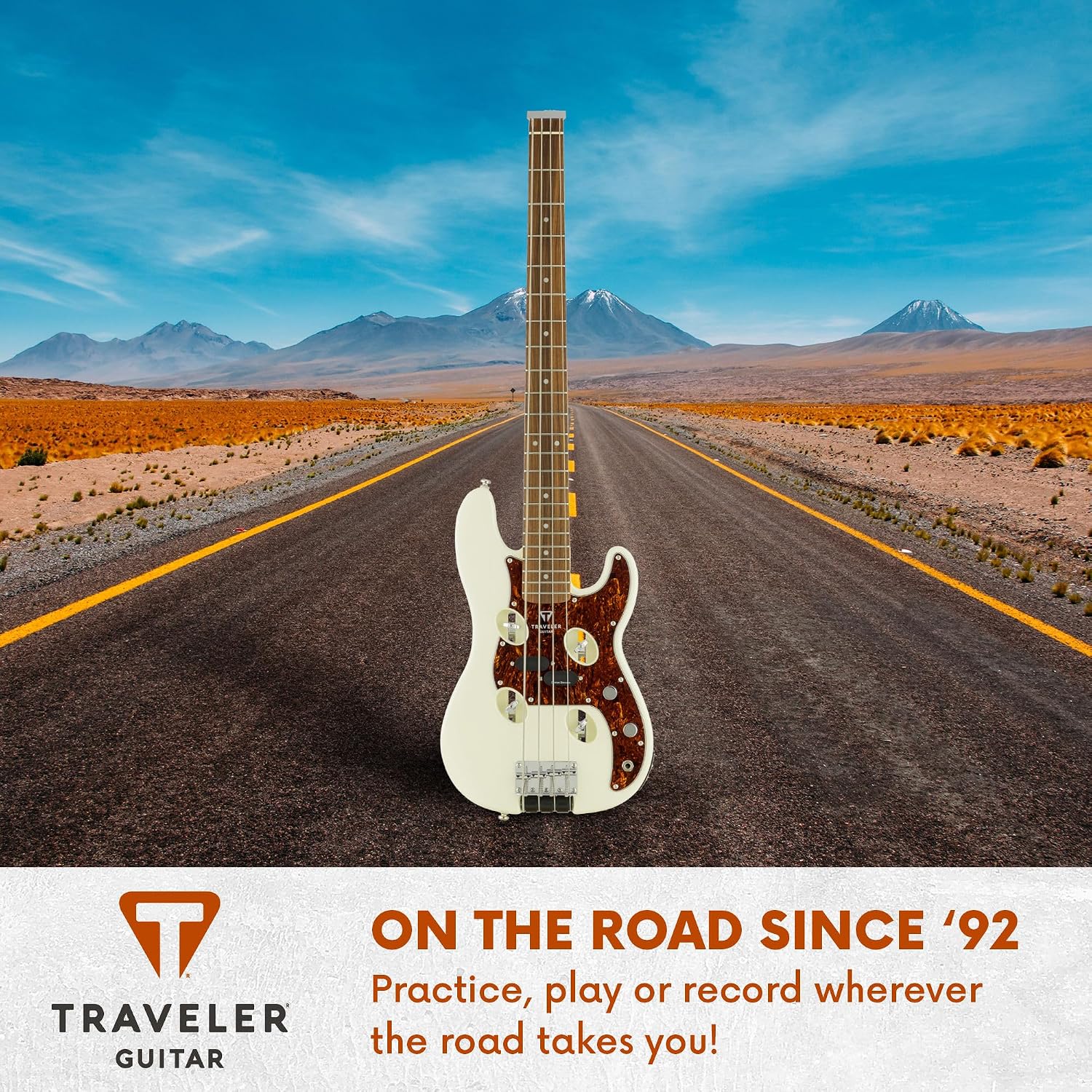 Traveler Guitar TB-4P Pearl White Bass | Travel Guitar with Aux-in | 4 String Bass Guitar with 22 Jumbo Frets | Full 32' Scale Portable Electric Bass Guitar | Headless Guitar with Custom Gig Bag