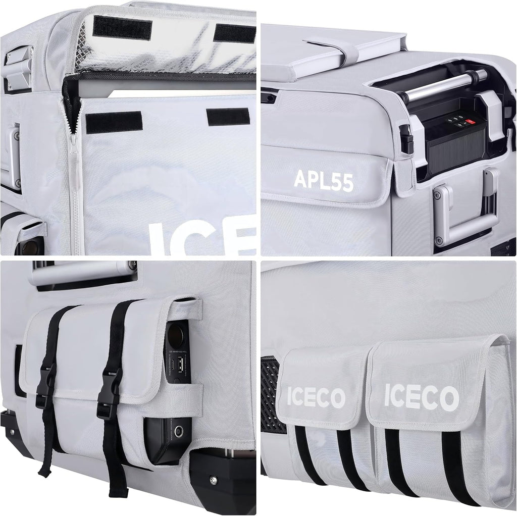 ICECO APL55 12Volt Car Refrigerator, 58Qt Dual Zone Portable Freezer Powered by SECOP, APP Connect, -4℉~68℉, DC 12/24V, AC 110-240V, 12v Fridge Freezer for Outdoor, Car, Travel |Black + Insulation Bag
