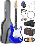 Leo Jaymz Beginner Electric Guitar Complete Kit with Portable Amp, Padded Gig Bag & Full Accessories, Maple Neck SSS Pickups(Royal Blue)