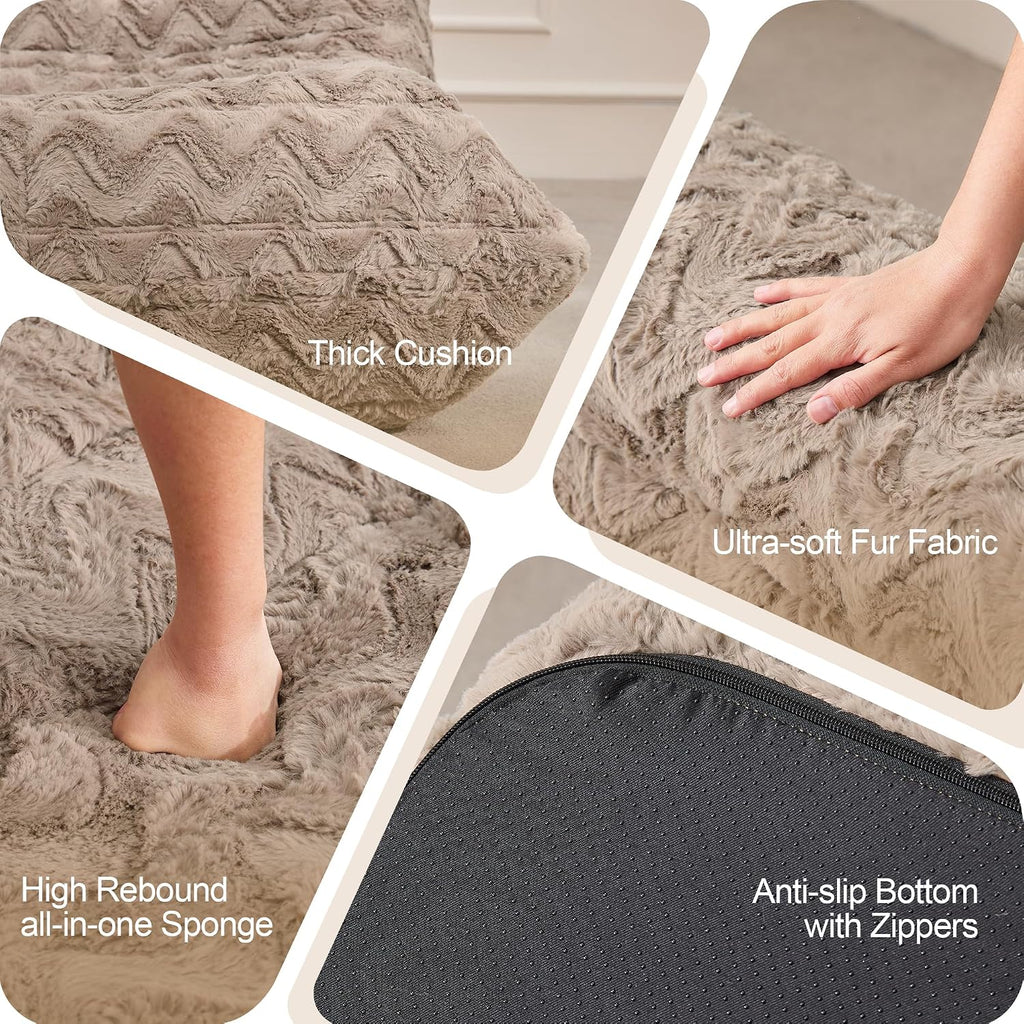 Bean Bag Chairs for Adults Giant Bean Bag Chair Memory Foam BeanBag Chair Bean Bag Sofa with Filler Faux Fur Fireside Beanbags Lazy Sofa for Living Room Bedroom Office (Brown Chevron, 3-Seater)