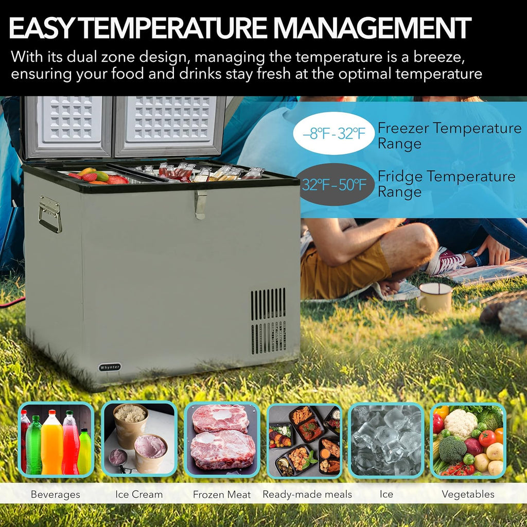 Whynter 90 Qt. Portable Refrigerator / Portable Freezer for Travel - Chest Freezer / Fridge for Car, Camping, RVs & More, -8°F to 50°F Temperature Range, AC 110V/ DC 12V, FM-901DZ, Charcoal