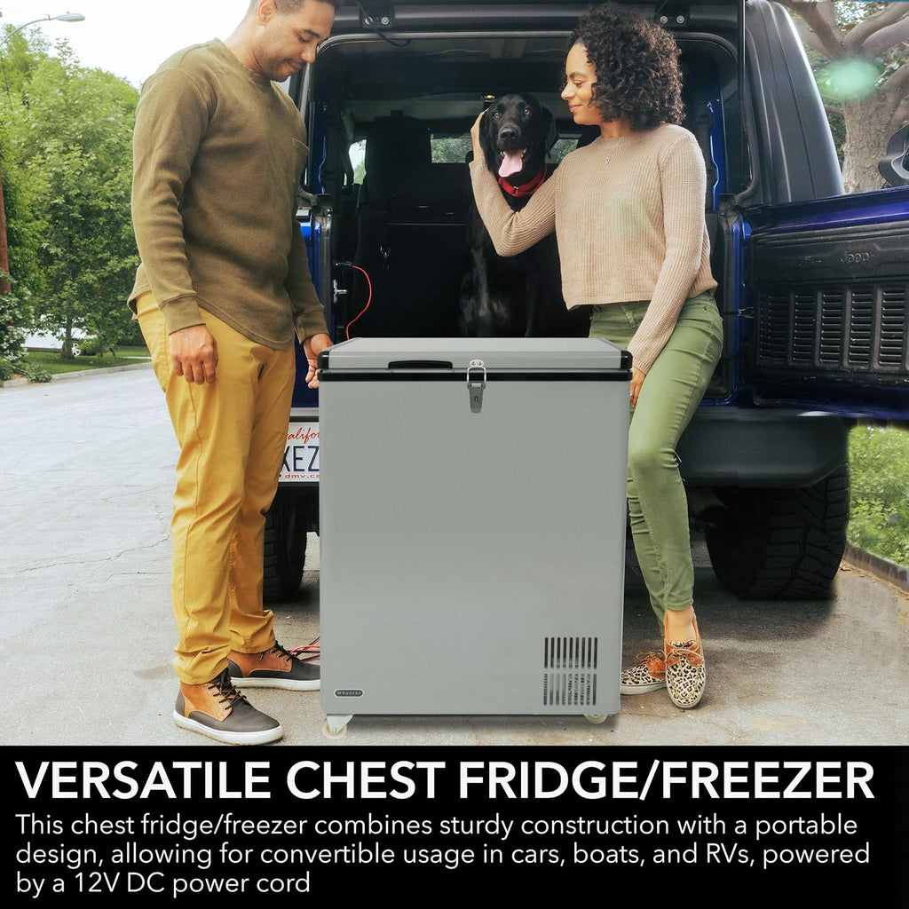 Whynter 95 Qt. Wheeled Portable Refrigerator / Portable Freezer for Travel - Chest Freezer / Fridge for Car, Camping, RVs & More, -8°F to 50°F Temperature Range, AC 110V/ DC 12V, FM-951GW, Gray