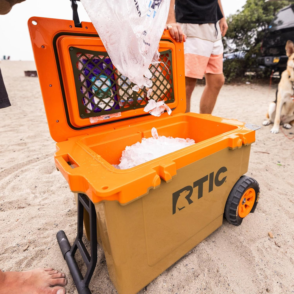 RTIC 52 Quart Ultra-Light Wheeled Hard Cooler Insulated Portable Ice Chest Box for Beach, Drink, Beverage, Camping, Picnic, Fishing, Boat, Barbecue, 30% Lighter Than Rotomolded Coolers