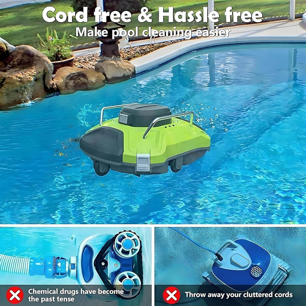 Automatic Pool Robot Cleaner Filter, Swimming Pool Cleaner Robot, Cordless Pool Cleaner Automatic, Strong Suction, with Hook, 80~100㎡ Cleaning Area, for Out Indoor Pool
