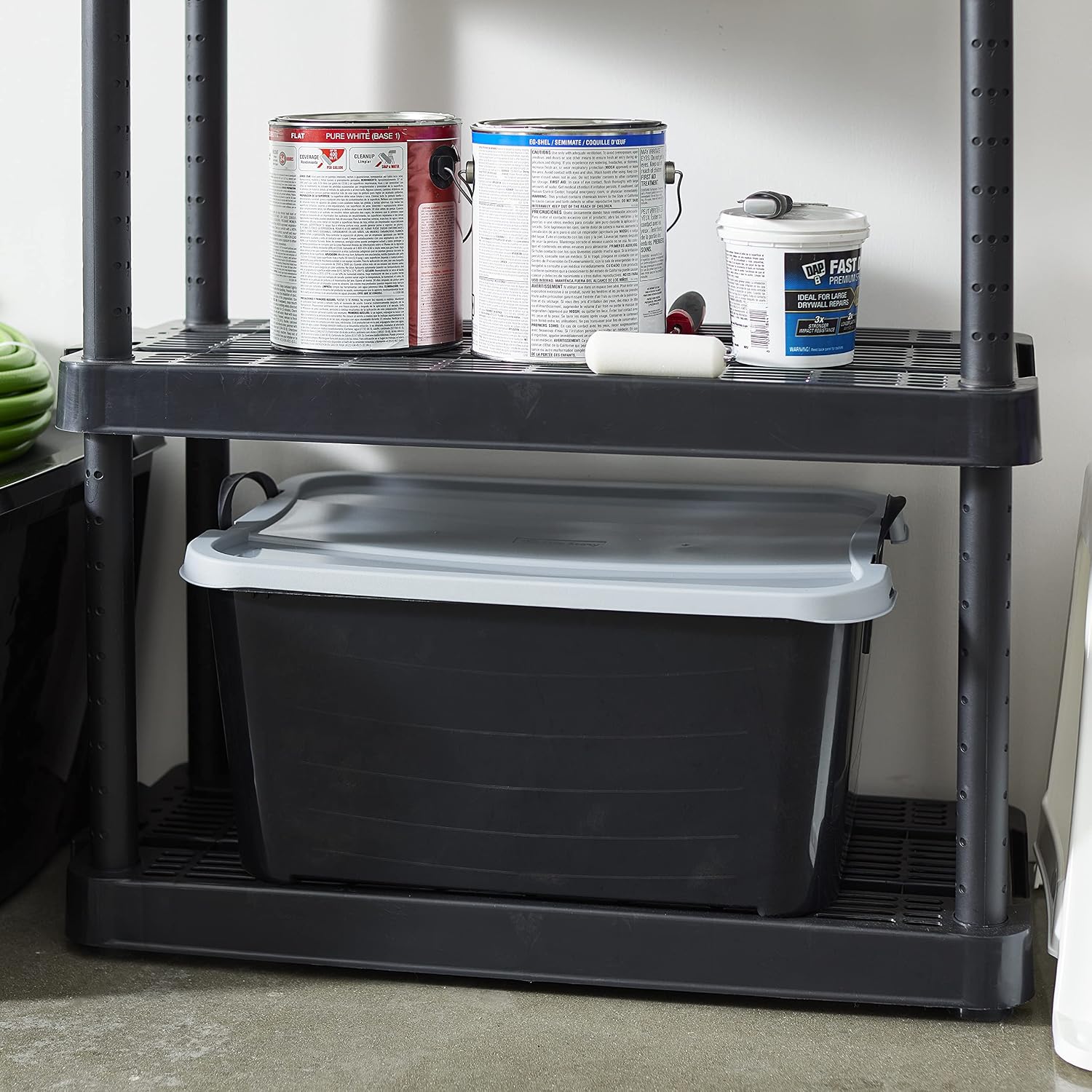 Life Story 12 Pack Heavy Duty Stackable Storage Bin, 55 Quart Home Organizer, Versatile Lightweight Locking Bins with Carrying Handles, Black/Gray