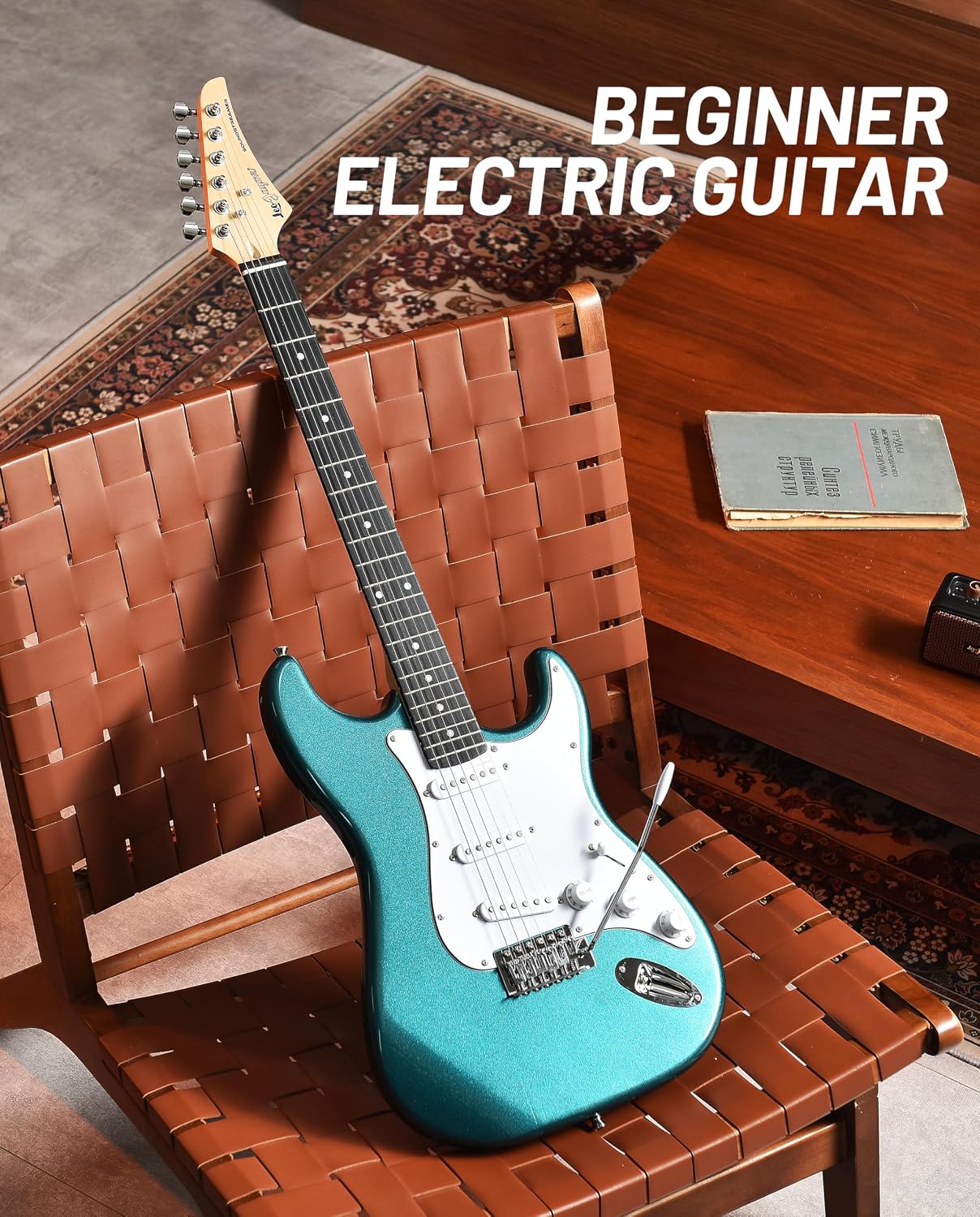 Leo Jaymz Beginner Electric Guitar Complete Kit with Portable Amp, Padded Gig Bag & Full Accessories, Maple Neck SSS Pickups(Teal)