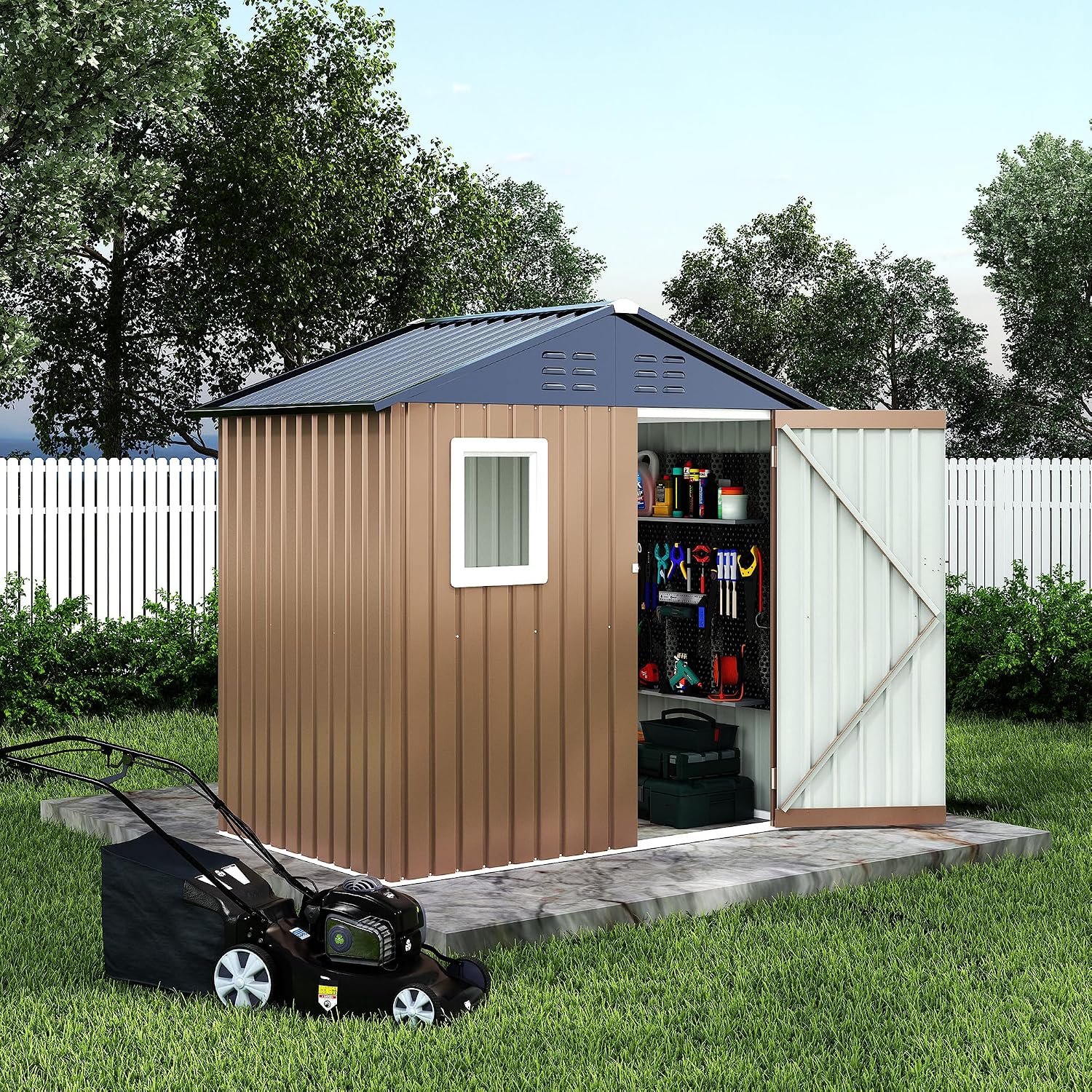 6x4 FT Metal Storage Sheds Outdoor with Window, Metal Yard Sheds Garden Shed Kit, MetalTool Shed with Lockable Door, UtilitySheds Buildings with Air Vent