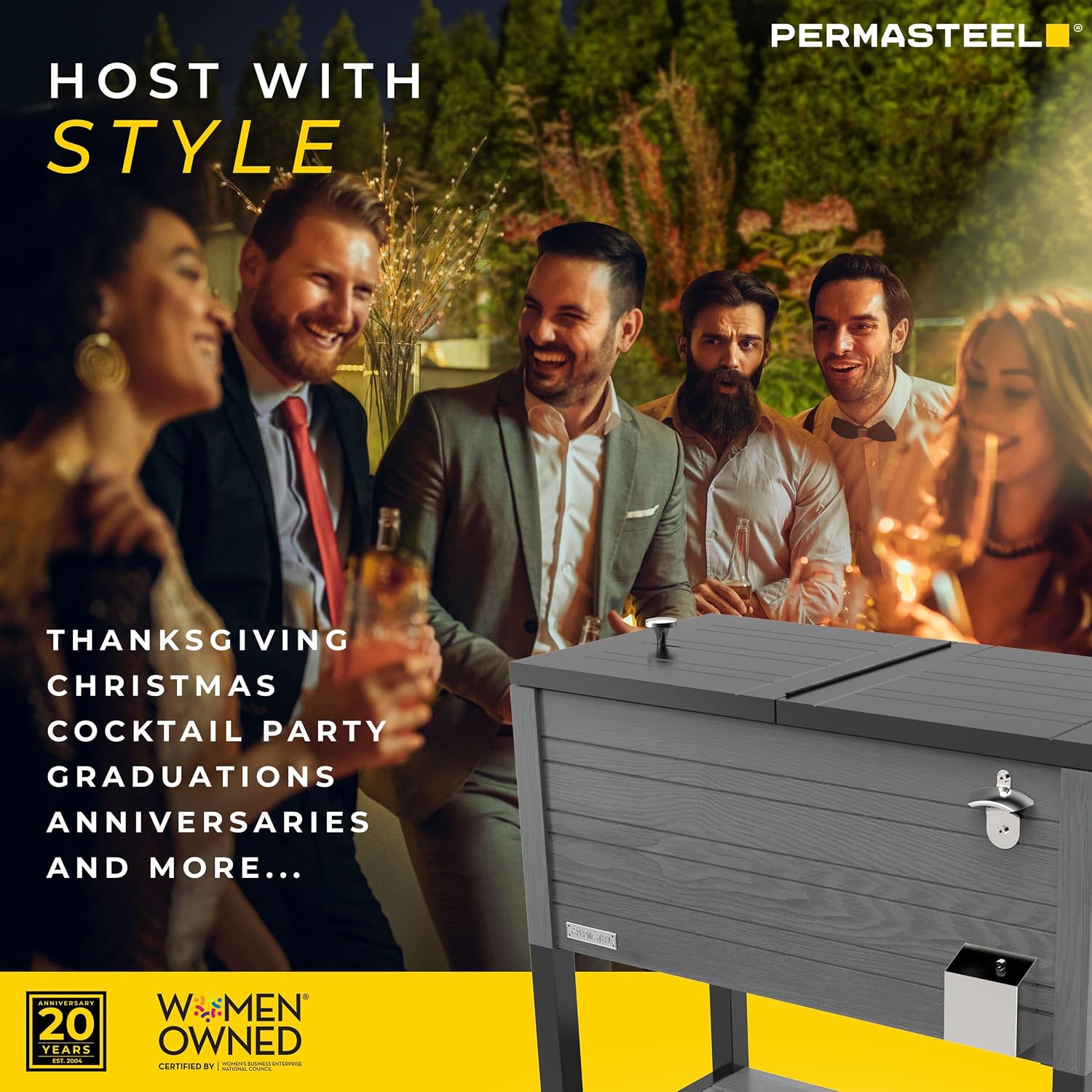 Permasteel 80 Quart Party Cooler, Rolling Ice Chest with Wheels and Handles for Indoor Outdoor Patio