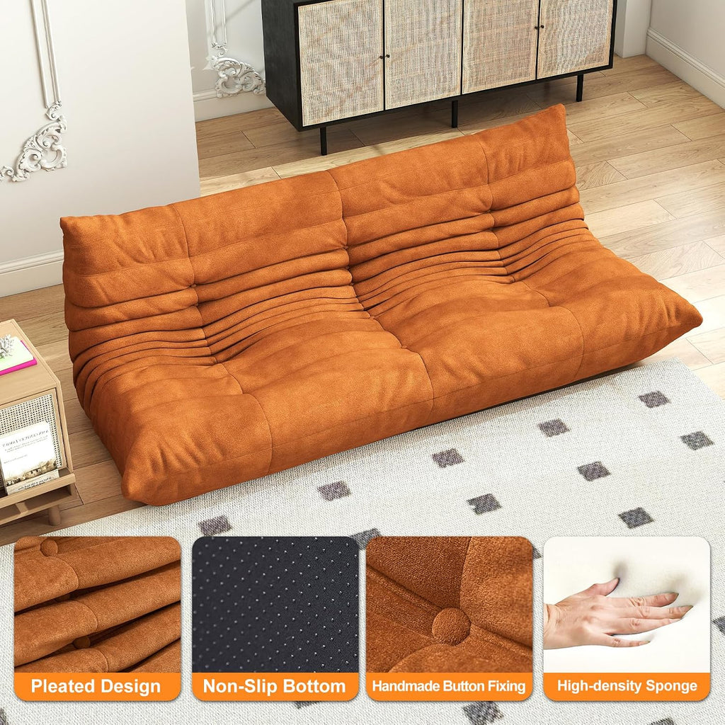 Full Foam Three Seater Sofa – Bean Bag Chairs Floor Couch for Adults, Waterproof Upholstery, Armless Fireside Lounge Chair for Living Room, Apartment, or Office (DarkOrange)